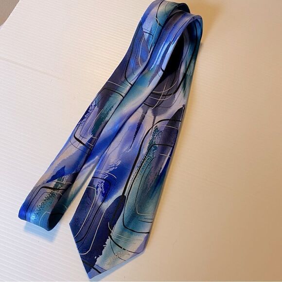 J. Garcia Signature Collection 100% Silk Tie Blue Film Noir - Picture 1 of 6
